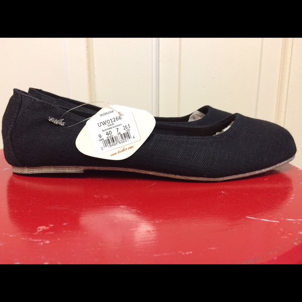 CUSHE Black MIMOSA fabric flats sz 9 SoCal Surf